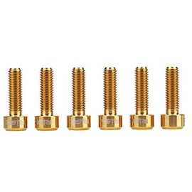 Bicycle Stem Bolts M5 x 16mm, 6PCS Titanium Alloy Bike Fixed Stem Bolts for MTB Mountain Road Bicycle Bike Disc Brake Caliper/Handlebar Stem/Rear Rack/Water Bottle Cage Holder(Gold)