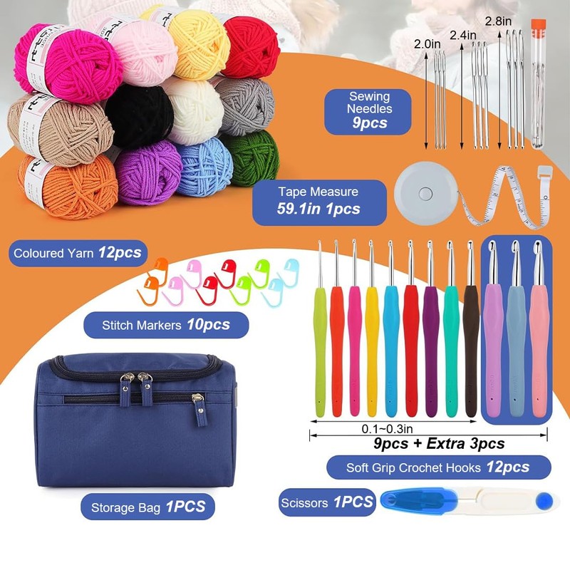 YOYEAH 46-Piece Crochet Hook Set for Beginners with 12 Colours