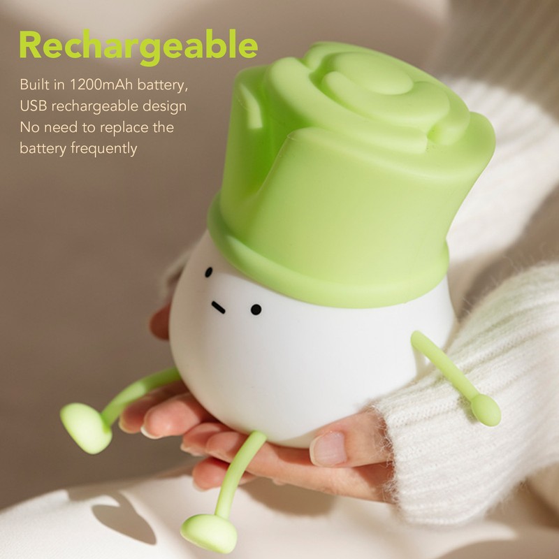 Cute LED Night Light Tap Control Rechargeable 1.5W Decorative Scallion
