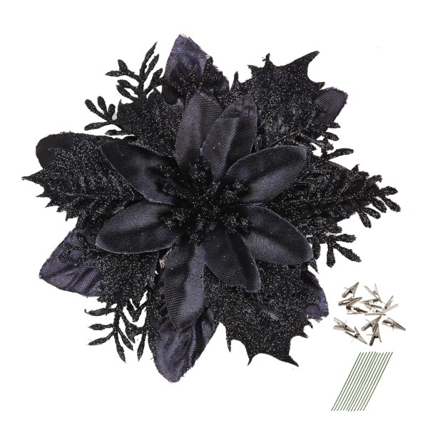 Unbranded Poinsettia Flowers For Christmas Holiday Glitter Halloween Decor 2pc