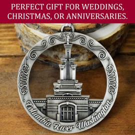LDS Temple Ornament by Ringmasters | Antique Silver-Finish Hanging Ornament | LDS Missionary Ornament Exchange Ideas, (Columbia River Washington)