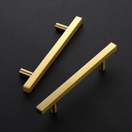 Ravinte 5 Pack Gold Cabinet Handles 4-1/2 Inch Brushed Brass Square Cabinet Pulls Gold Hardware for Kitchen Cabinets - 7 Inch Total Length
