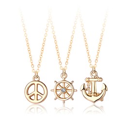 Guoguonb 3pcs Creative Hip-Hop Jewellery Anchor Pendant Necklace Vintage Pirate Theme Pendant Alloy Necklace for Teenagers for Gifts Golden, Stainless Steel