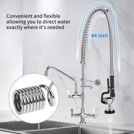 Commercial Pre-Rinse Spray Valve with 44inch Flexible Hose & Overhead Spring High Pressure Dish Sink Sprayer Heavy Duty Stainless Steel Easy to Install Ideal for Restaurants and Home Kitchens(Black)