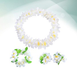 TOYMYTOY Hawaiian Wreath, Hawaiian Lei, Hula Dancrey, Hawaiian Flowers, Garland, Photography Tool, Necklace, Festival, Luau Beach, Set of 4, White