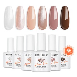 modelones Hema Free Gel Nail Polish Set, 6 Colors Fall Nude Gel Polish Skin Tone Neutral Brown Pink GlitterShimmer Nude Nail Polish Starter Kit Soak Off All Season Manicure DIY Salon Gift