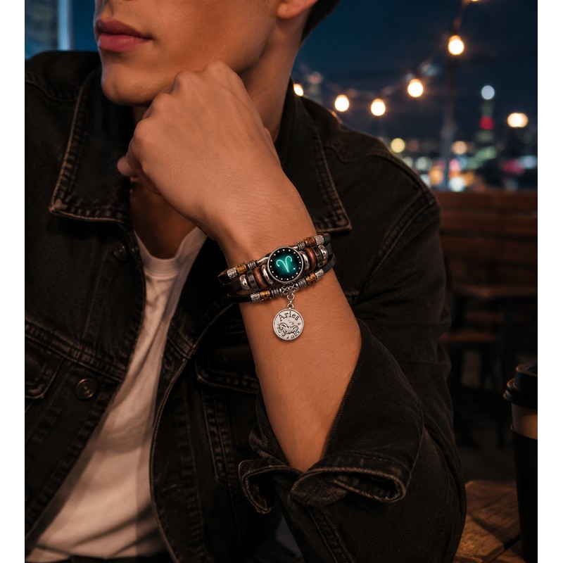 Starry Sky Zodiac Luminous Leather Bracelet for Men & Women