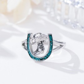 YYmqmq Horseshoe Ring 925 Sterling Silver Turquoise Western Ring Western Cowgirl Jewelry Horseshoe Gifts for Women Girlfriend Cowgirl Size 9