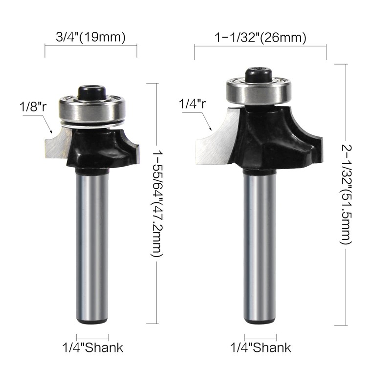 ROOCBIT 1/4 Inch Shank Roundover Edging Router Bit Set Woodworking
