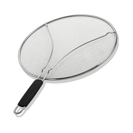 Protectors against grease, and any type of frying pan splashes, 13 inches (ideal size), stainless steel, kitchen tool accessories. Cook safely and without splashes! Black handle.