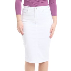 ESTEEZ Plus Size Jean Skirt for Curvy Women - White Denim Jeans Pencil Skirts, Tummy Control, Modest, Trendy Women's Skirt - 'Miami' (EX802146 White 18)