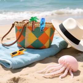 6 Pcs Beach Towel Clips for Beach Chairs, Plastic Large Laundry Clip Clothes Pegs, Creative Beer Bottles Cup Surfboard Coconut Tree for Lounge Chair, Cruise Clothes Lines, Patio and Holiday Pool