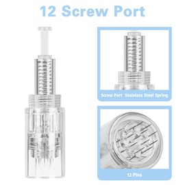 LOPHE 12 Pin Replacement Needles Cartridge, Pack of 12 Universal Model Replacement Needles Micro Needle Derma Pen, Microneedling Pen Needle Cartridges for Car Micro Needle Roller Adjustable Needling