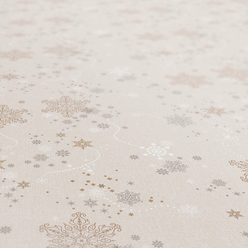 ANRO Wachstuchtischdecke Wachstuch Wachstischdecke Tischdecke Weihnachten Schneeflocken Beige 120x140cm