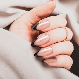 GoldFinger False Nails Kit, Special Glazed Effect, Long Almond Pearl Fade Reflective Glitter Black Tip Design, Long-Lasting Hottest Trend Press on Nails, Convenient & Easy to Apply