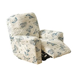 CRFATOP Recliner Cover 4-Pieces with Pockets 1Seat Recliner Chair Slipcovers Furniture Cover for Recliner Couch Cover Printed Furniture Protector with Elastic Bottom, 29