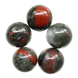 Ladeukoi 5Pcs Africa Bloodstone Crystal Sphere Ball Set, Polished Healing Energy Mineral Gemstone Balls for Reiki Chakra Decoration Fengshui 20mm