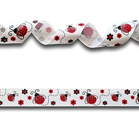 5 Yards (4.5 metres) Ladybird Glitter White Red Grosgrain Ribbon 22mm Wide, Ideal for Craft Projects, Cakes, Scrapbooking etc.
