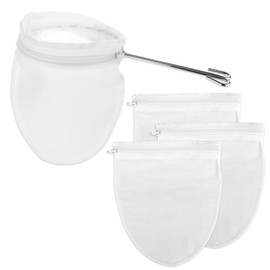 Ultra Fine Mesh Strainer Bags, Reusable Mesh Filter Bags Food Grade Filter Zipper Bag with Stainless Steel Handle Cheese Cloths for Nut Milk, Coffee, Butter, Juices and Cheese (Small Size)