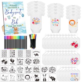 SytuHete 82 Pcs Baby Bib Bodysuit Baby Shower Set Baby Shower Game Sign Baby Feeder Bib Newborn Bodysuit Fabric Marker