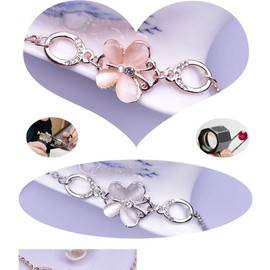 Deelfel Women's Pink Gold Cute Butterfly Butterfly Bracelet, Zirconia, 18k Plating, Thin Chain Bangle, Adjustable Size, Party, Fashion, Present (Pink Gold), Stainless Steel, moonstone