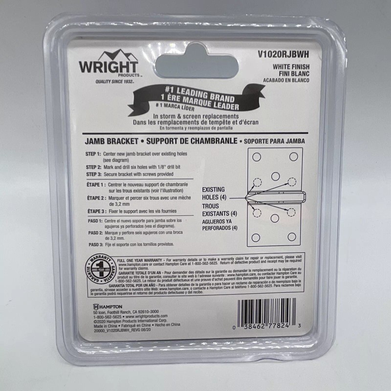 Hampton / Wright Products Wright Products V1020RJBWH Repair Jamb Bracket