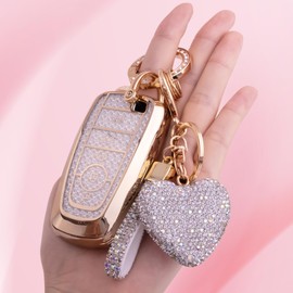 Meruns for Ford key fob cover with Diamond Bling Keychain, Car Accessories Shell for Explorer Fusion Escape Edge Expedition Bronco F150 F250 F350 F450 F550 Maverick Mustan,Gold Clear