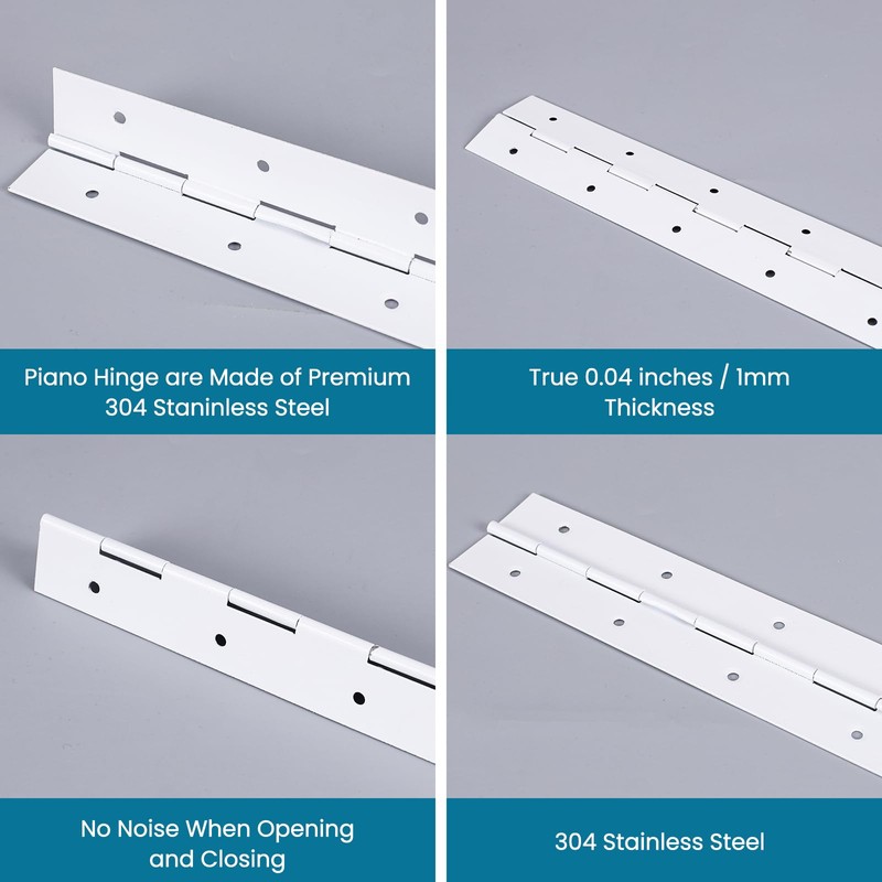 [2-Pack] 8-Inch White 304 Stainless Steel Piano Hinges,Heavy Duty 0.05-Inch