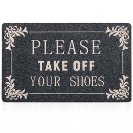 Entryway Please Take Off You Shoes Outdoor Mats with Rubber Backing Doormat Indoor Mat Polystyrene Backing Non Slip Natural Mat Grey