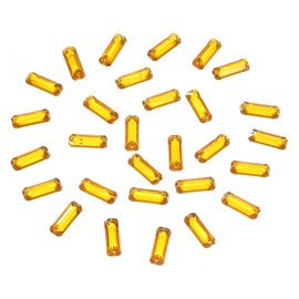 sourcing map 720Pcs Sew on Rectangle Rhinestones, 19x7mm Flat Back Rectangle Beads Sewing Plastic Gems 2 Holes for Garments Dress Crafts Jewelry Decoration (Gold Yellow)