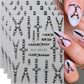 4 Blätter 5D Geprägt Gürtel Nagelsticker Selbstklebend,Punk Nail Design Gürtel Nail Sticker Y2K Relief Belt Nagel Sticker Cool Nageltattoos Nagel Deko Nageldesign Zubehör Nagel Zubehör Nail Art