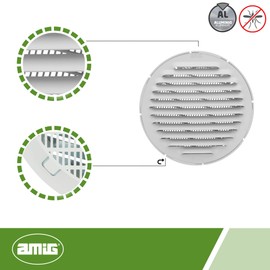 Amig - Round Aluminium Grille with Mosquito Net - Ventilation Grids for Air Outlet - Ideal for Ceiling in Kitchen and Bathroom - Inner Diameter Ø12 cm - White
