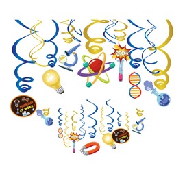 Kristin Paradise 30Ct Science Hanging Swirl Decorations, Mad Scientist Party Supplies, Chemistry Laboratory Birthday Theme Favors, Lab School Classroom Kids Paper Decor