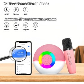 Karaoke Microphone Machine Toys for Kids Adults, Mini Portable Bluetooth Speaker with 2 Wireless Mics, Christmas Birthday Gifts for Boys Girls Ages 3 4 5 6 7 8 9 10 11 12+ Year (Pink)