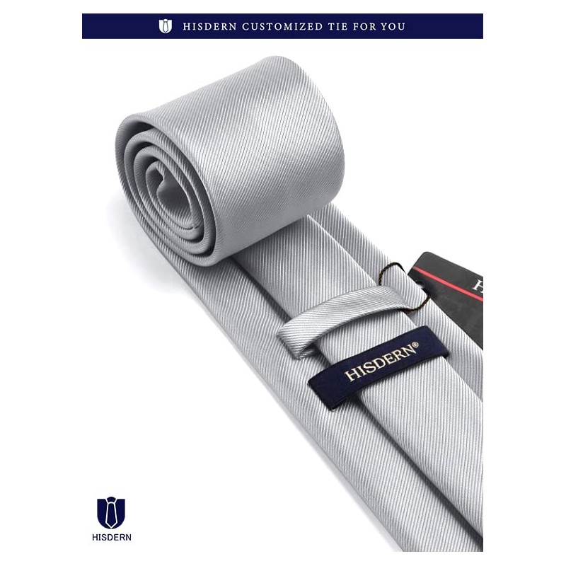 HISDERN TL-03S Plain Shiny Necktie Square Set, Men's, Formal Business,