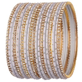 Efulgenz Indian Bangle Set Rhinestone CZ Plain Metal Bracelet Bangle Jewelry for Women