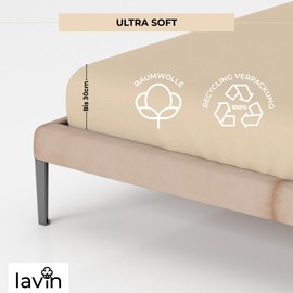 Set of 2 Lavin Fitted Sheets 100% Cotton Jersey Fitted Sheet (Sand-Beige, 90/100 x 200 + 30 cm)