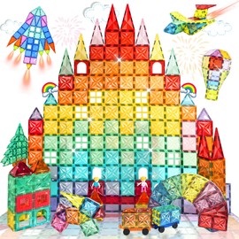 Paaxido Magnetic Tiles, 130PCS Magnetic Blocks Set with 2 Cars, 4D Diamond Magnet Building Blocks, STEM Preschool Educational Magnet Toys Gift for Kids, Boys and Girls 3 4 5 6 7 8+ Year Old