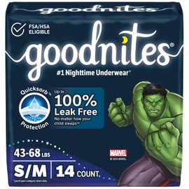 GoodNites Goodnites Boys' Nighttime Bedwetting Underwear, Size S/M (43-68 lbs), 14 Ct, Packaging May Vary