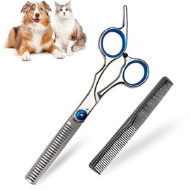 ZWWOGE Pack of 10 Professional Thinning Scissors for Dogs, with 1 Barber Comb Scissors, Fur Scissors for Dogs and Cats, Safety Round Tip Grooming Scissors, Stainless Steel Fur Scissors