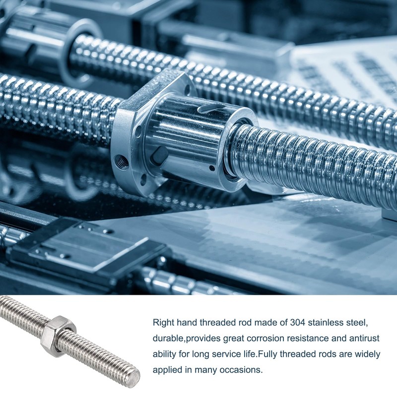 Rebower Fully Threaded Rod (with 6 Pcs Hex Nuts),Stainless Steel