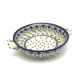 Polish Pottery Baker - Round with Handles - Medium - Silver Lace