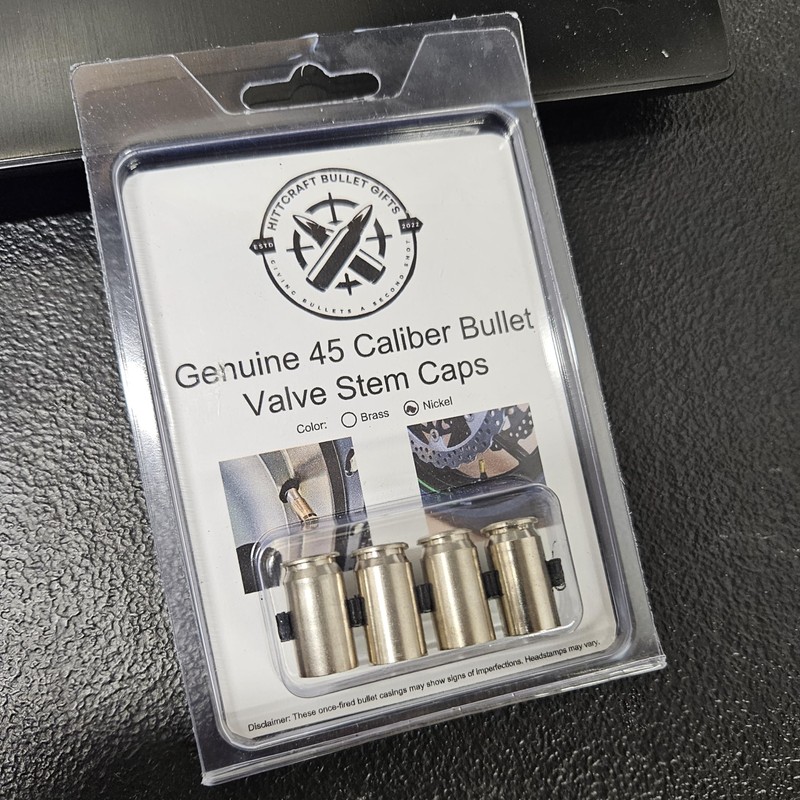 Real .45 Caliber Nickel Casing Valve Stem Tire Caps, Once-Fired