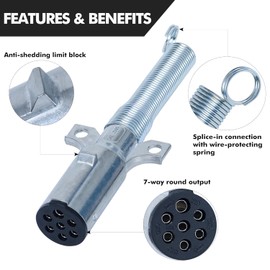 LALOCAPEYO 2 PCS Semi Trailer Plug 7 Pin Round Trailer Connector for Truck Tractor Trailer Heavy Duty Die Cast Plug Assembly Tester Trailer Cord with Spring Guard Wiring Harness Power Electric