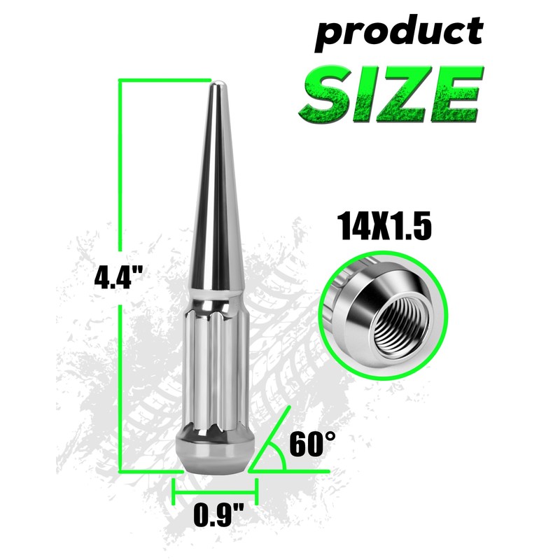 M14x1.5 Spike Lug Nuts Chrome 24 Pcs, 14mm x 1.5