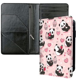 Server Books for Waitress, with 7 Large Pockets, Waiter Serving Book, Waitstaff Server Order Pads, Cute PU Leather Server Book with Pen Holder Fit Server Apron, Pink Strawberry Panda