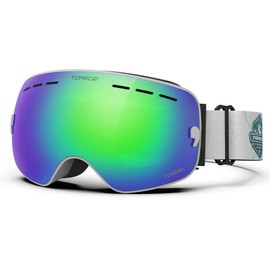 TOREGE Ski Goggles, Snow Sports Goggles with Anti-fog Spherical Lens, Snowboard Goggles for Men Women Adult Youth (Matte White Frame & REVO Green Lens TG10C4)