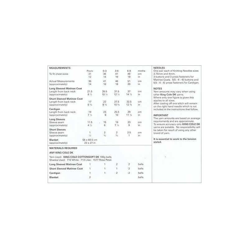 King Cole Baby Double Knitting Pattern Blanket Matinee Coats &