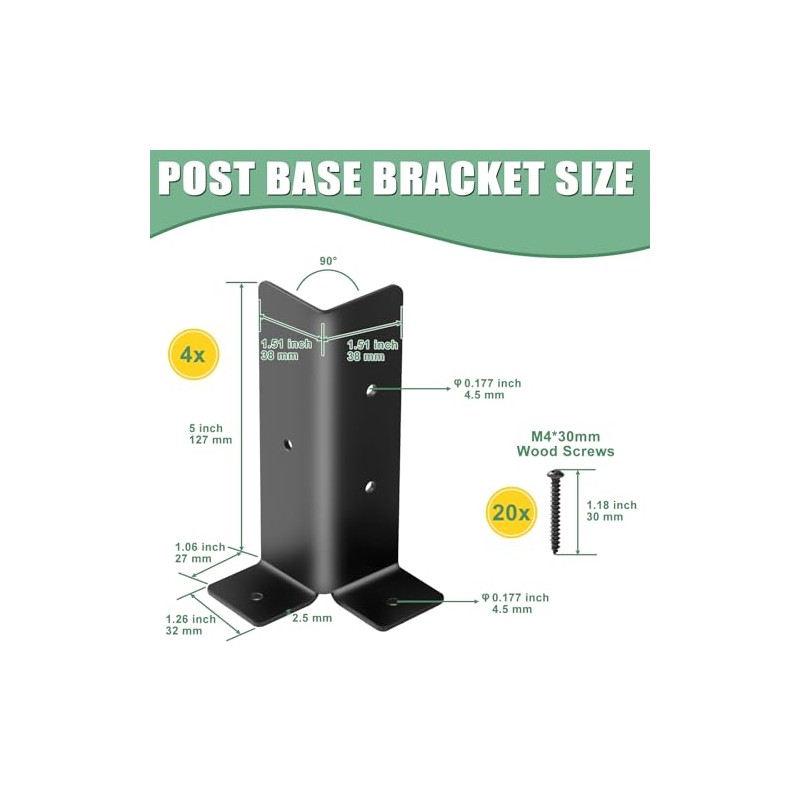 4Pcs Adjustable Post Anchor Brackets Kit, Fit 1.5x1.5, 2x2, 2x4,