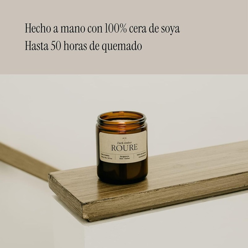 Vela Aromática ROURE Dark Amber – Cera de Soja, Mecha